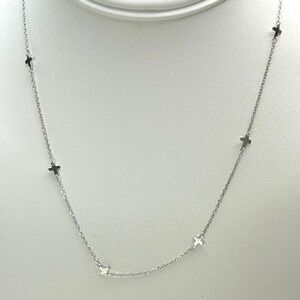 NEW Rhodium-Plated Sterling Silver Sideways Cross Necklace 14.6''–17''